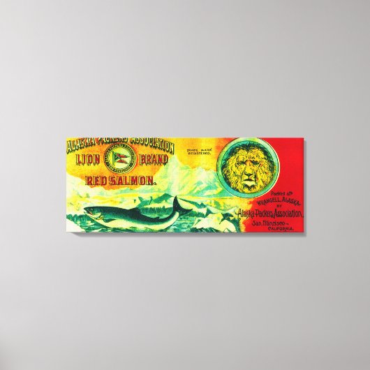 ライオンサーモン缶ラベルWrangell, AK キャンバスプリント (正面)