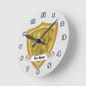 ライオンシールド家紋姓 ラウンド壁時計 (傾斜)