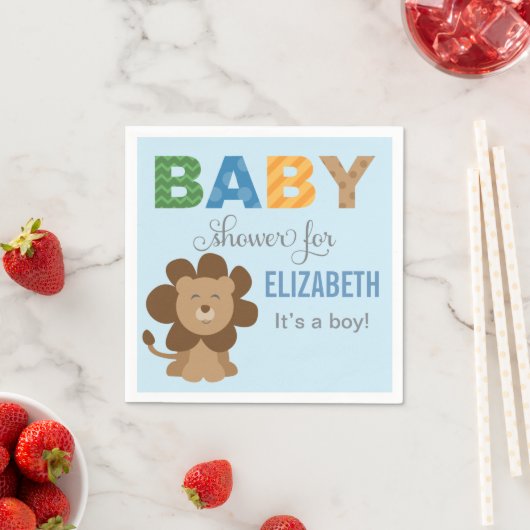 ライオンジャングルアニマル男の赤ちゃんシャワーブルー スタンダードカクテルナプキン (インサイチュ)