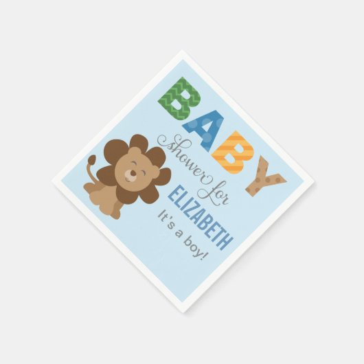 ライオンジャングルアニマル男の赤ちゃんシャワーブルー スタンダードカクテルナプキン (角)