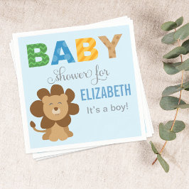 ライオンジャングルアニマル男の赤ちゃんシャワーブルー スタンダードカクテルナプキン