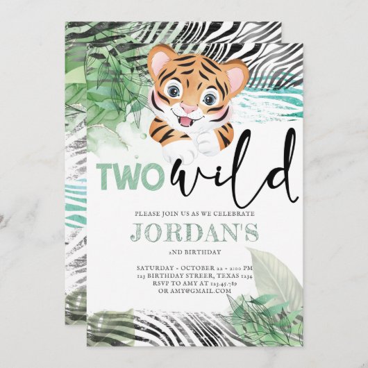 ライオンジャングルキュート第2誕生日招待状 招待状 (正面/裏面)