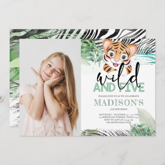 ライオンジャングルキュート5誕生日写真招待状 招待状 (正面/裏面)