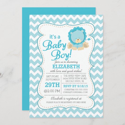 ライオンジャングルサファリベイビーシャワー招待状 招待状 (正面/裏面)