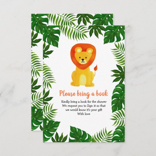 ライオンジャングルサファリ動物 |森に本を持って来る 招待状 (正面/裏面)