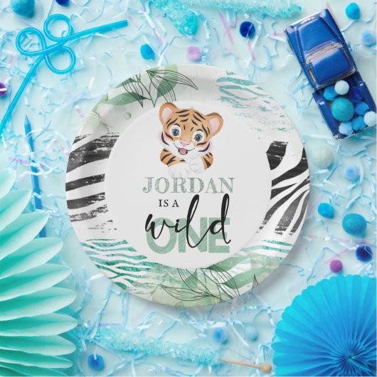 ライオンジャングルパーソナライズされたファースト誕生日 ペーパープレート (パーティー)