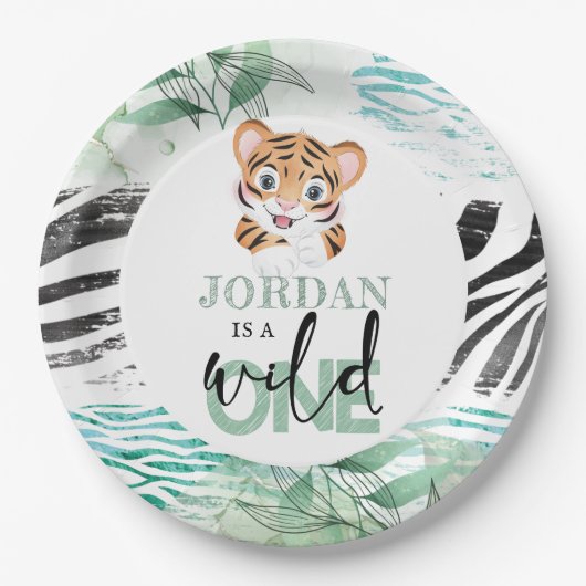 ライオンジャングルパーソナライズされたファースト誕生日 ペーパープレート (正面)