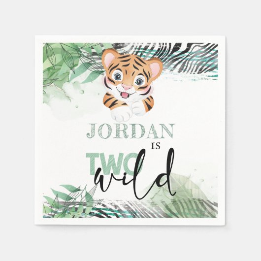 ライオンジャングルパーソナライズされた2回目の誕生日 スタンダードカクテルナプキン (正面)