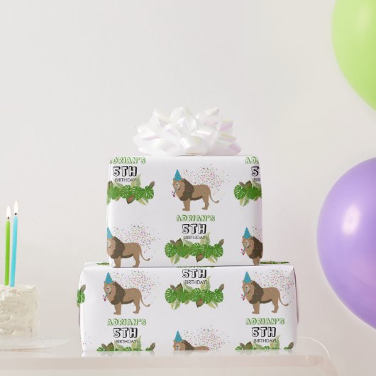 ライオンジャングル動物の誕生日パーティーカスタム ラッピングペーパー (パーティーギフト)