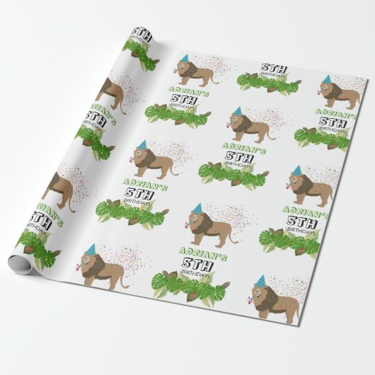 ライオンジャングル動物の誕生日パーティーカスタム ラッピングペーパー (アンロールド)