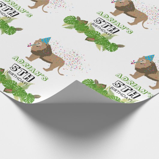 ライオンジャングル動物の誕生日パーティーカスタム ラッピングペーパー (角)