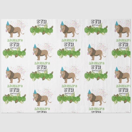 ライオンジャングル動物の誕生日パーティーカスタム 薄葉紙 (正面)