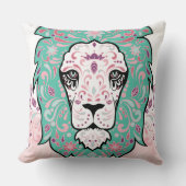 ライオンスカルとピンクパープルブルーミントピロー クッション (正面)