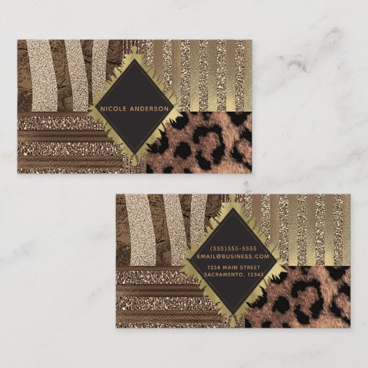 ライオンスサファリシックジャングルグラム金ゴールドスパークル 名刺 (正面/裏面)