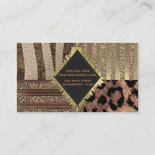 ライオンスサファリシックジャングルグラム金ゴールドスパークル 名刺 (裏面)