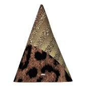 ライオンスサファリジャングルグラムモダン金ゴールドスパークル パーティーハット (右)