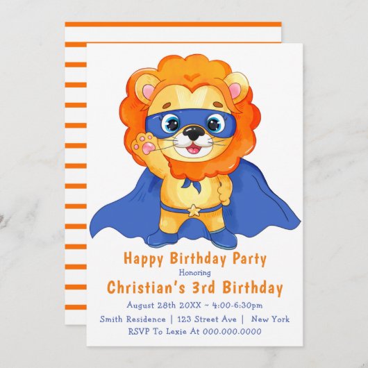 ライオンスーパーヒーロー第3誕生日招待状 (正面/裏面)