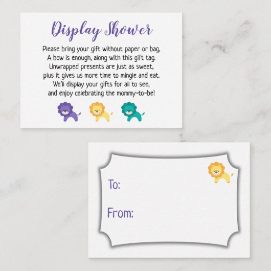 ライオンズカラフルディスプレイ赤ちゃんシャワーギフトカード エンクロージャーカード (正面/裏面)