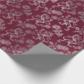 ライオンズクラブ王室のフローラマルーンブルガンディーシルバー ラッピングペーパー (角)