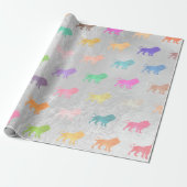 ライオンズピンクシルバーグリーンメタリックガラスピーチ ラッピングペーパー (アンロールド)