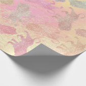 ライオンズピンクローズバラ金ゴールドメタリックガラスピーチ ラッピングペーパー (角)