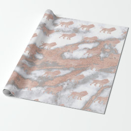 ライオンズピンクローズバラ金ゴールドメタリックマーブルグレー ラッピングペーパー