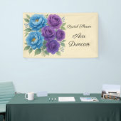 ライオンズブルーのピーコックとフィグパープルのローズ ブライダルシャワー 横断幕 (トレードショー)