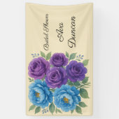 ライオンズブルーのピーコックとフィグパープルのローズ ブライダルシャワー 横断幕 (縦)