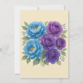 ライオンズブルーのピーコック & フィグパープルのローズ ウェディング 招待状 (裏面)