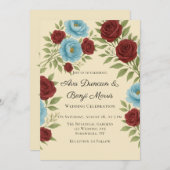 ライオンズブルーピーニー&レッドローズ結婚ズお祝い 招待状 (正面/裏面)