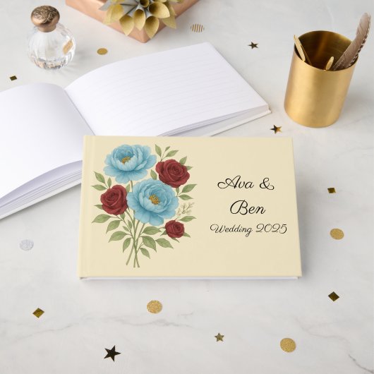 ライオンズブルー牡丹とフィグパープルバラ結婚ズ ゲストブック (正面見開き)