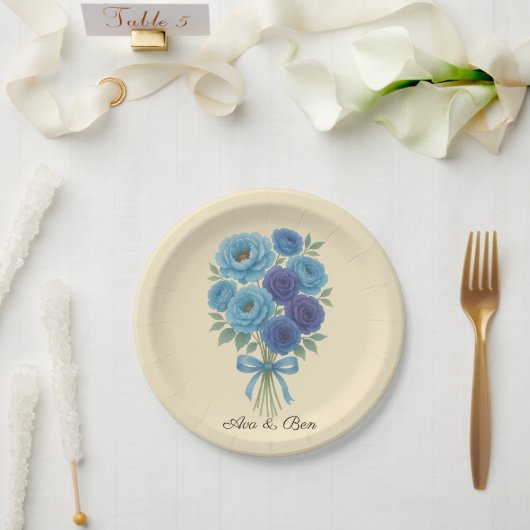 ライオンズブルー牡丹とフィグパープルバラ結婚ズ ペーパープレート (ウェディング)