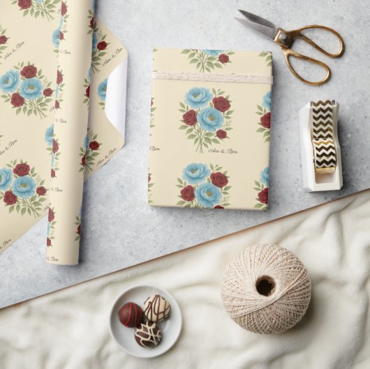 ライオンズブルー牡丹とフィグパープルバラ結婚ズ ラッピングペーパー (クラフト)