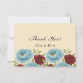 ライオンズブルー牡丹と赤いバラ結婚ズ サンキューカード (正面)