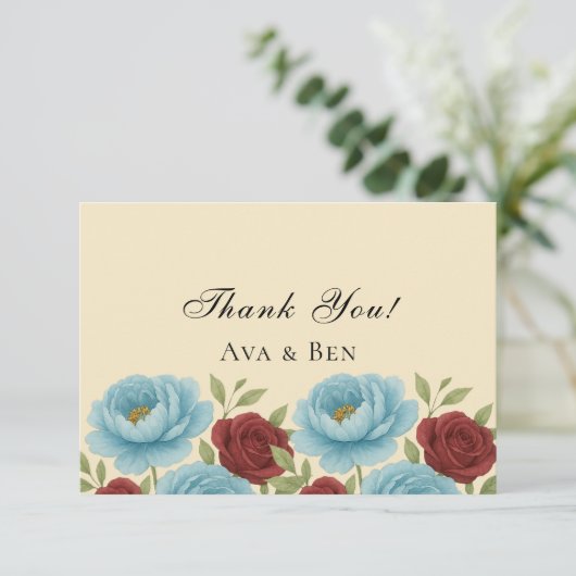ライオンズブルー牡丹と赤いバラ結婚ズ サンキューカード (スタンド正面)