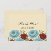 ライオンズブルー牡丹と赤いバラ結婚ズ サンキューカード (正面/裏面)