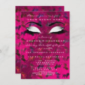 ライオンズヴィヴィヴィッドピンクメイクアップホワイトグリッター16ブライダル 招待状 (正面/裏面)