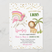 ライオンズ&ユニコーン兄弟姉妹誕生日招待状 招待状 (正面/裏面)