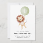 ライオンセージグリーンバルーンボーイズ1st誕生日パーティー 招待状 (正面)