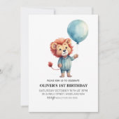 ライオンセージブルーバルーンボーイズ1st誕生日パーティー 招待状 (正面)