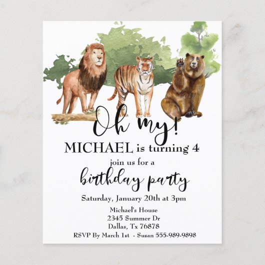 ライオンタイガーベアーオーマイジャングルテーマ水色インヴィ チラシ (正面)