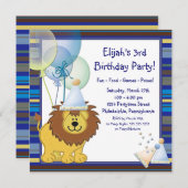 ライオンバルーズボーイ第3誕生日パーティの招待状 招待状 (正面/裏面)