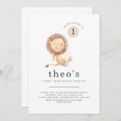 ライオンバルーンファースト誕生日招待状 招待状 (正面/裏面)