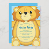 ライオンバースデーパーティーブルー 招待状 (正面/裏面)