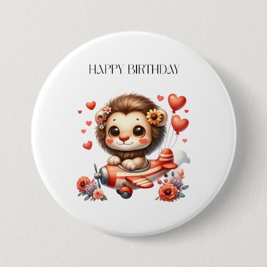 ライオンパイロットの誕生日 缶バッジ (正面)