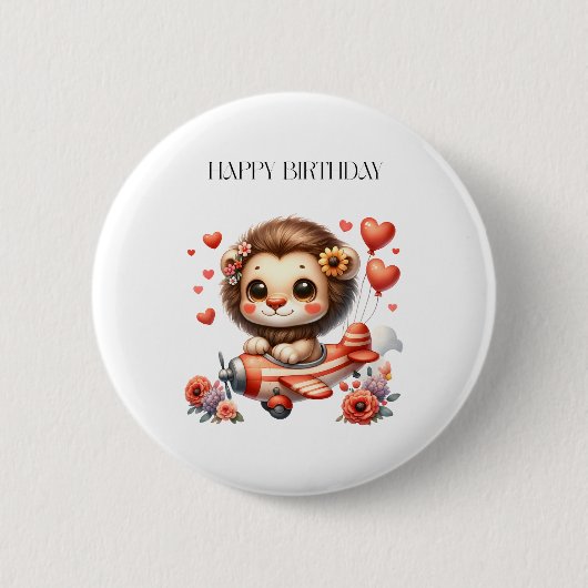 ライオンパイロットの誕生日 缶バッジ (正面)