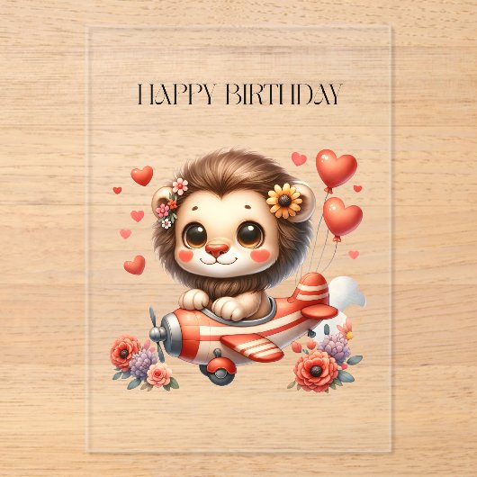ライオンパイロット お誕生日 アクリル招待状 (正面)