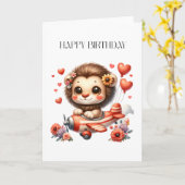 ライオンパイロット お誕生日 カード (黄色い花)