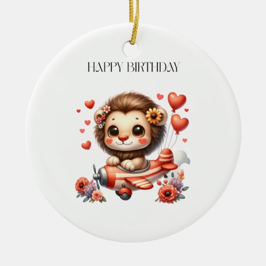 ライオンパイロット お誕生日 セラミックオーナメント (正面)