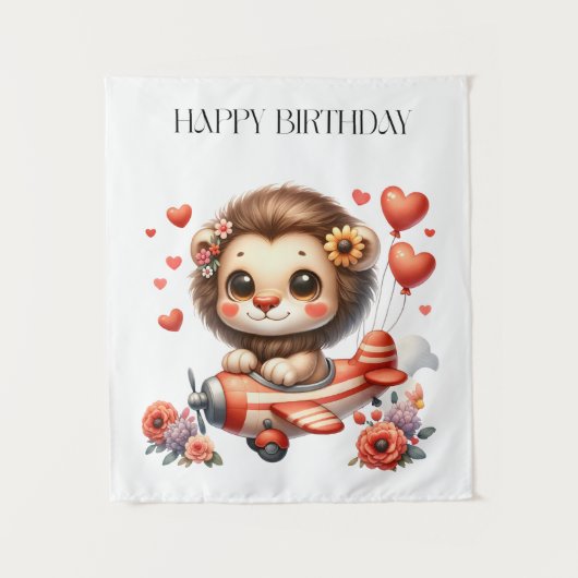 ライオンパイロット お誕生日 タペストリー (正面)